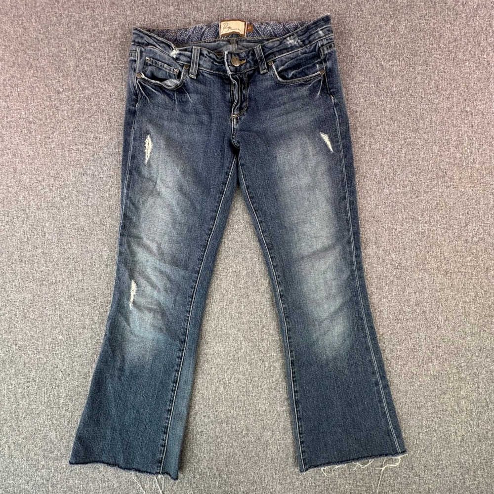 Paige Jeans Womens 27 Laurel Canyon Blue Low Rise Bootcut Distressed Raw Hem